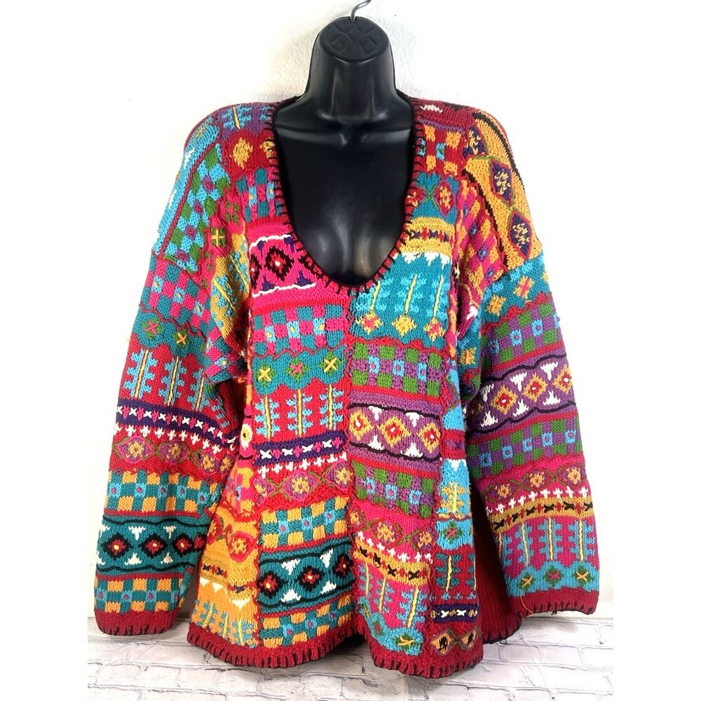 vtg 80s Casual Corner Limited Edition colorfun sweater funhause carnival vibe XL - Picture 8 of 8